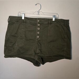 Torrid Shorts Womens Plus Size 22 Olive Green Buttonfly Stretch Chino Shorts